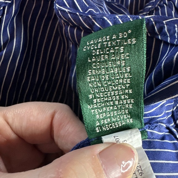 Ralph Lauren Navy Striped Ruffle Blouse - Picture 7 of 8